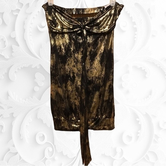 Black/Gold Strapless Long Form Fitted Top With Cut Outs In Back Front Long Tie - Picture 1 of 3